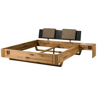BETT mit Nachttisch Massivholz Wildeiche 160 x 200 x 86 natur KITZBÜHEL #261 - Braun, Holz (160/200cm) - Massivmoebel24
