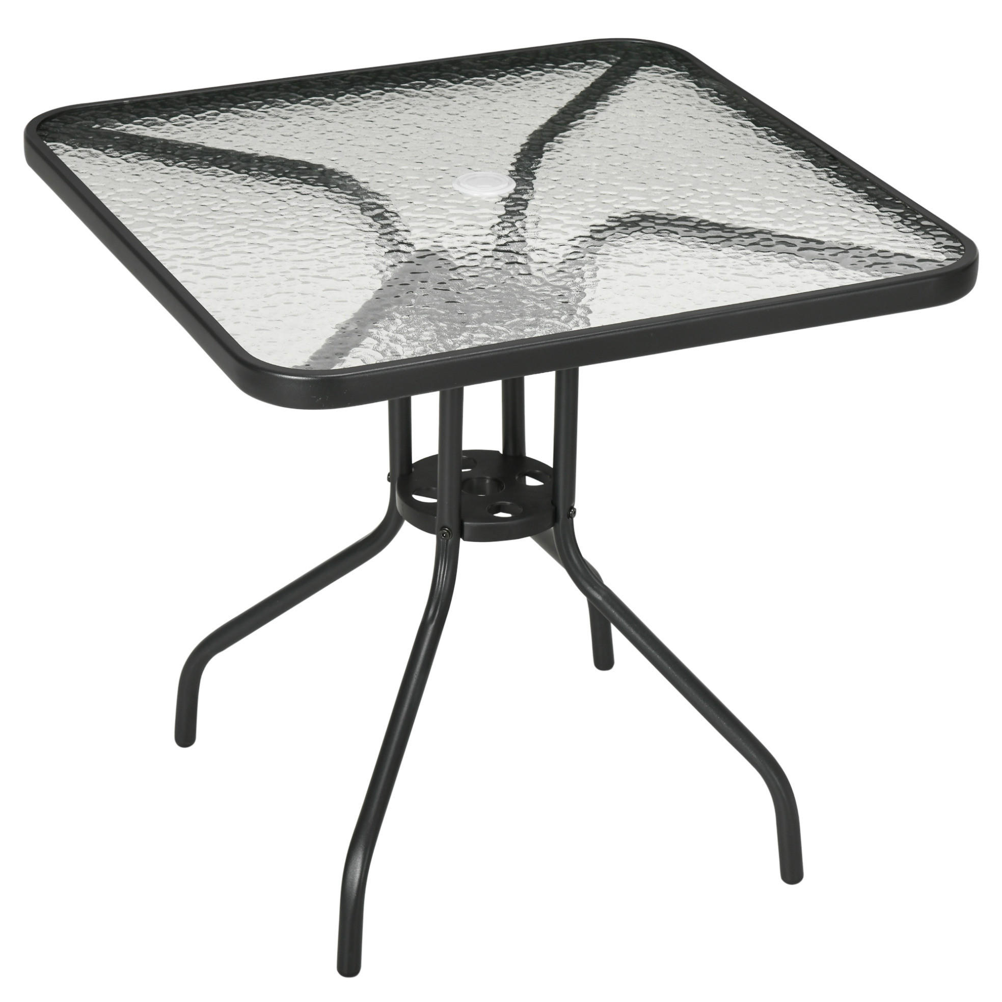 GARTENTISCH 76/76/72 cm schwarz aus Metall mit Glasplatte und Schirmloch - Naturfarben, Metall (76/76/72cm) - OKWISH