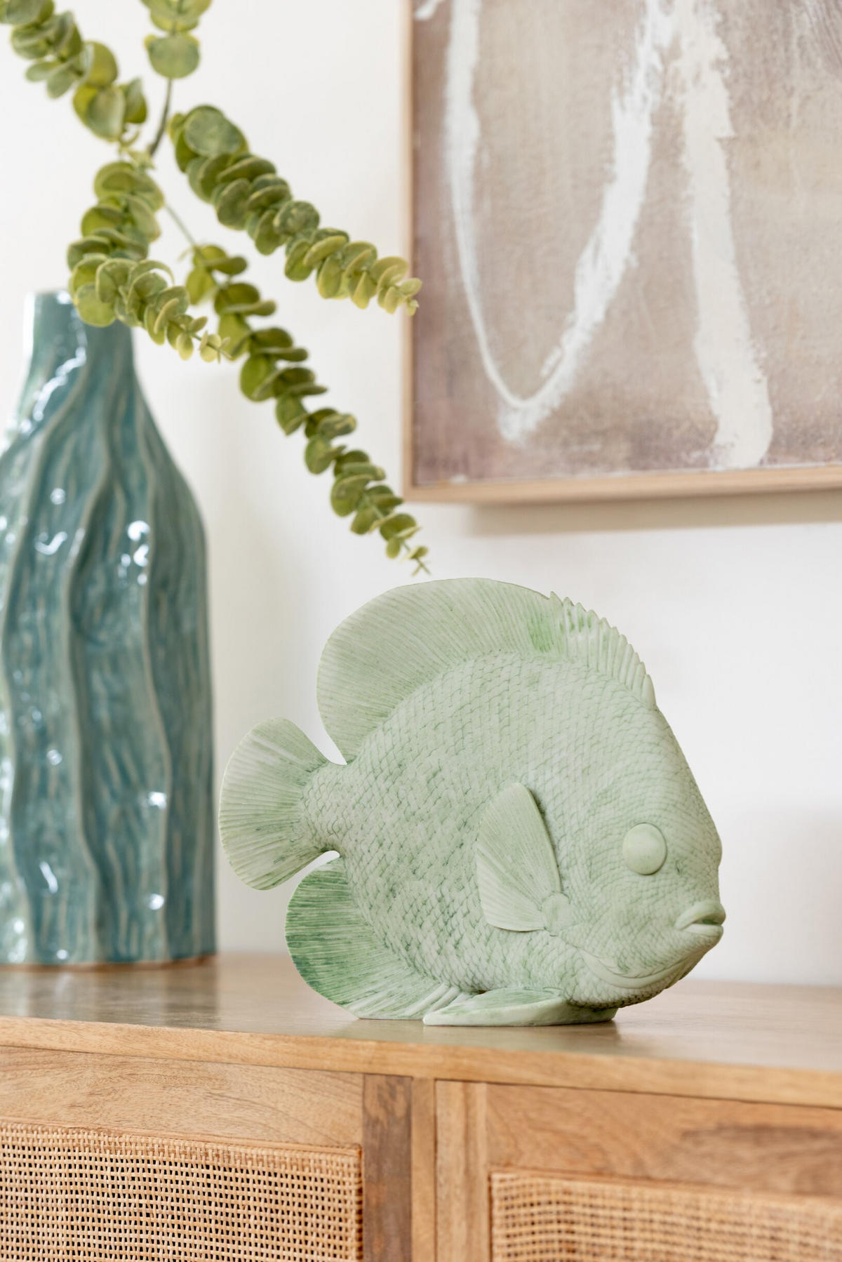 DEKOOBJEKT FISCH - Grün, Glas/Naturmaterialien (12/23/29cm) - J-Line