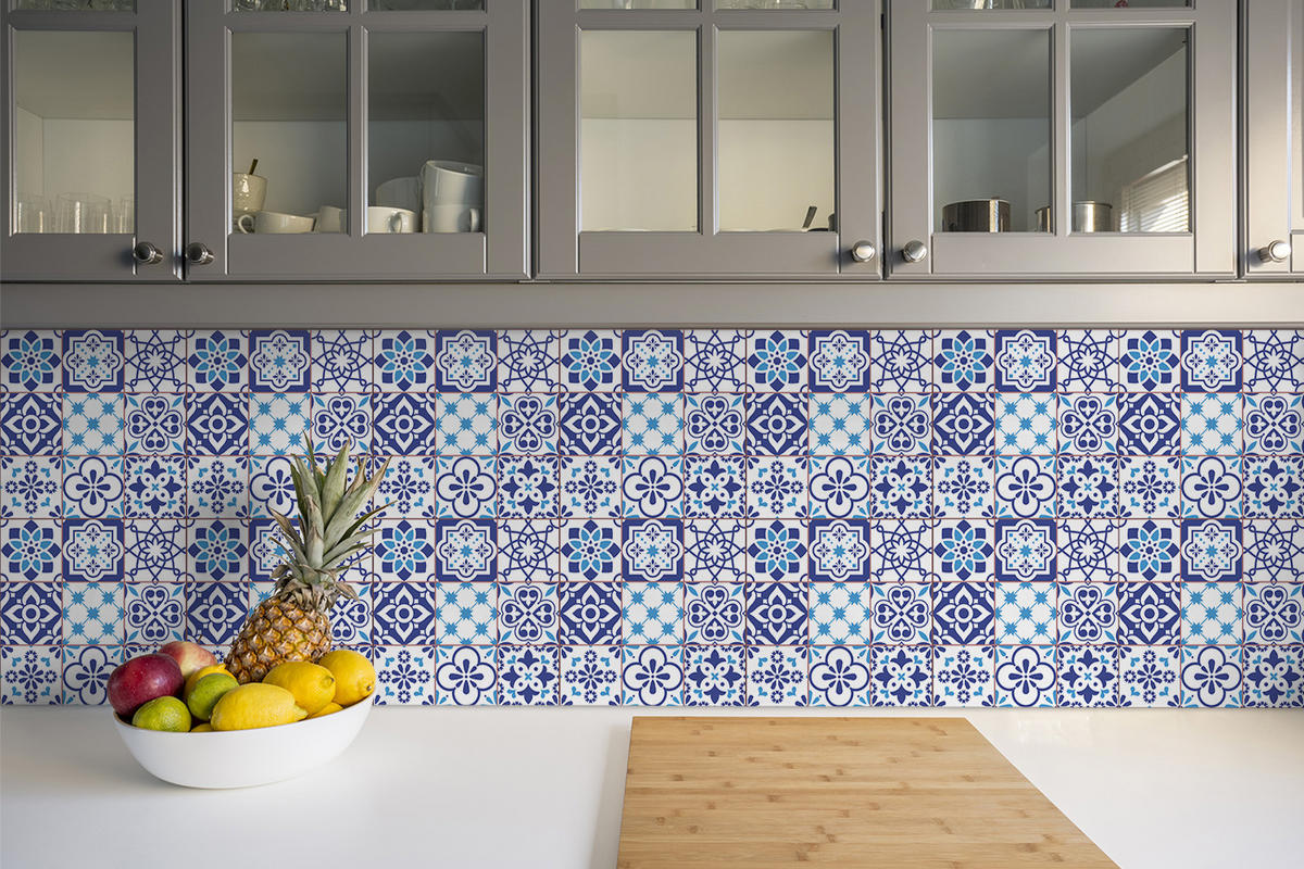 FLIESENAUFKLEBER 9 Stück 30x30 cm selbstklebend Azulejos-Muster - Blau, Textil (30/1.6/30cm) - TULUP