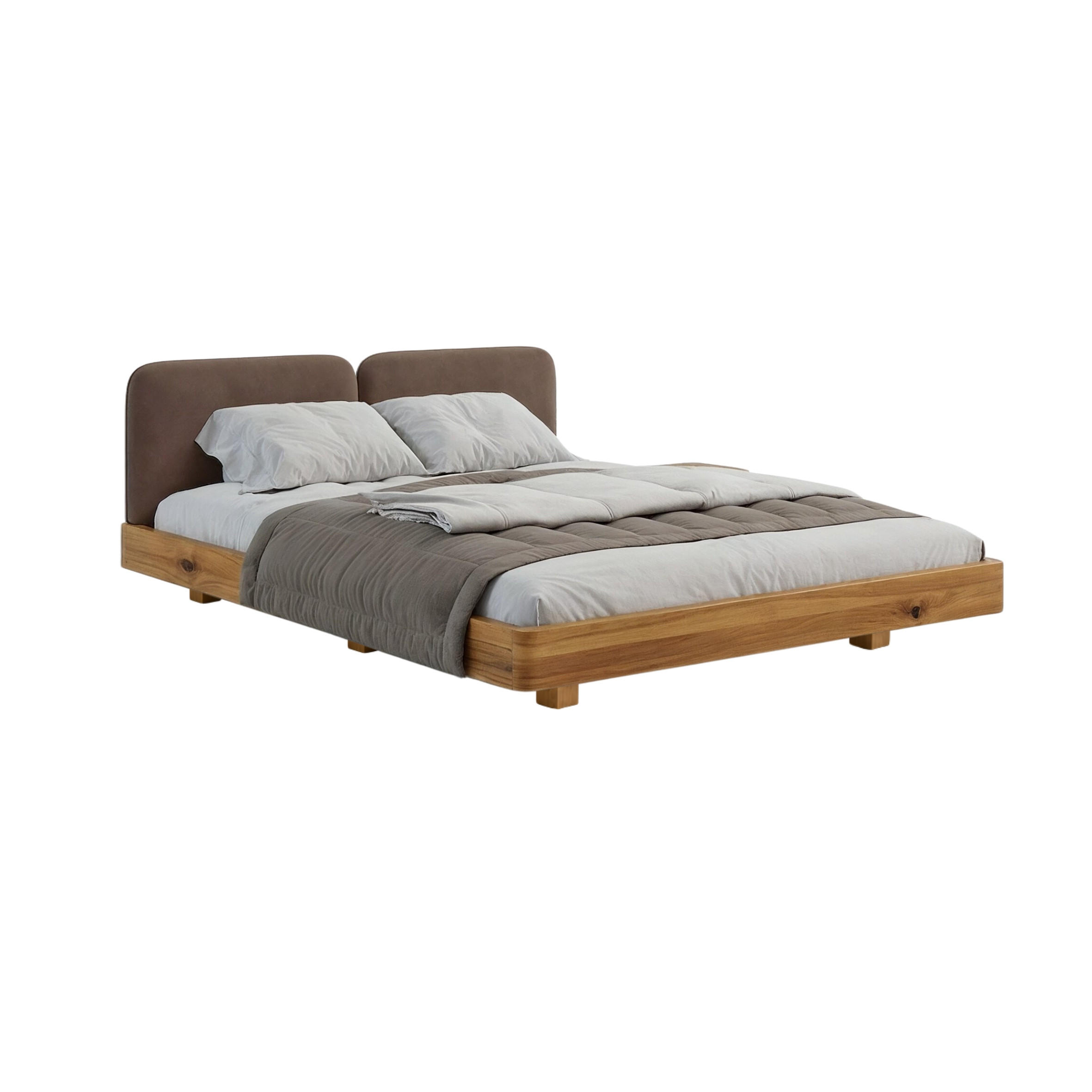 MASSIVHOLZBETT Eyko MAUI, 140/200, Wildeiche - lackiert, Samt-Kopfteil Braun - Eichefarben/Braun, Holz/Textil (140/200cm)