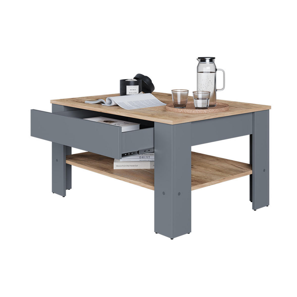COUCHTISCH Milan Anthrazit/Goldkraft Eiche 92.2 x 65 cm - Honigeiche/Anthrazit, Holzwerkstoff (65/92.2/48cm) - Vicco