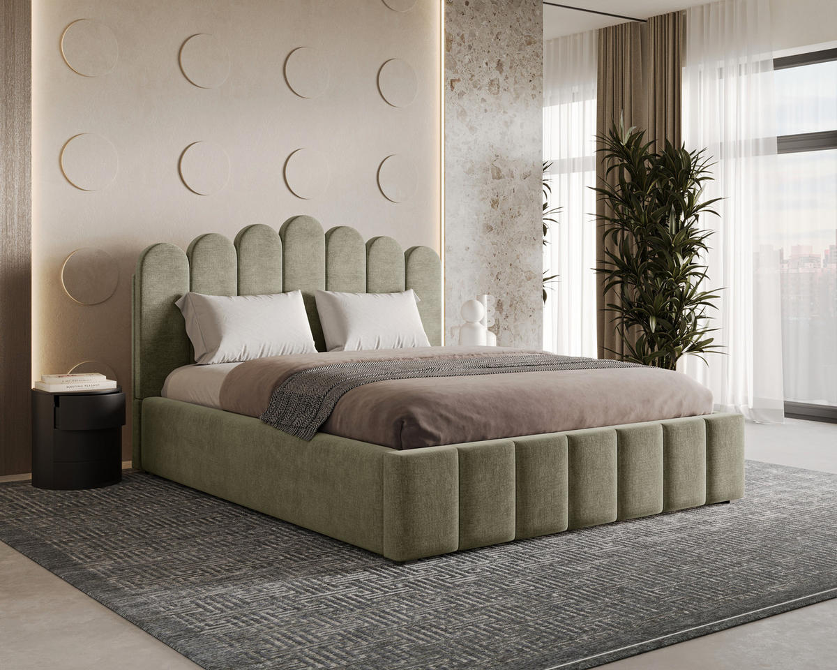 POLSTERBETT 03 140 x 200 cm – Tresor – Bett mit Gasdruckfedern und Stauraum - Grün, Holz (140/200cm) - ROYAL24_MARKT
