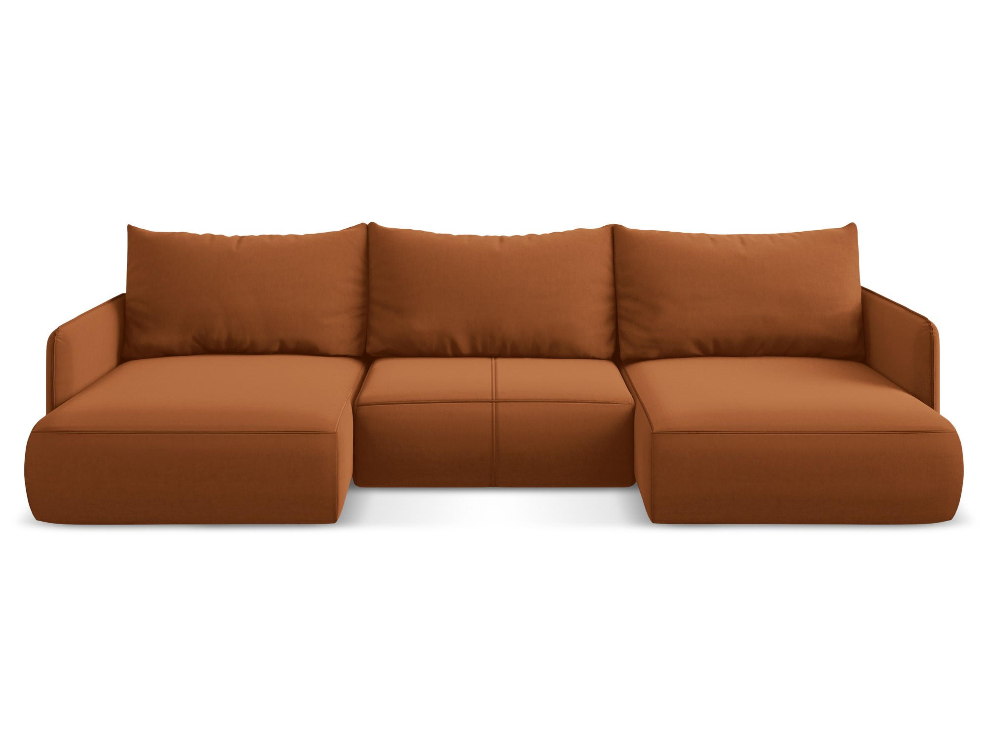 WOHNLANDSCHAFT Samt Stoff Orange - Terra cotta/Schwarz, Kunststoff/Textil (290/86/148cm) - Makamii