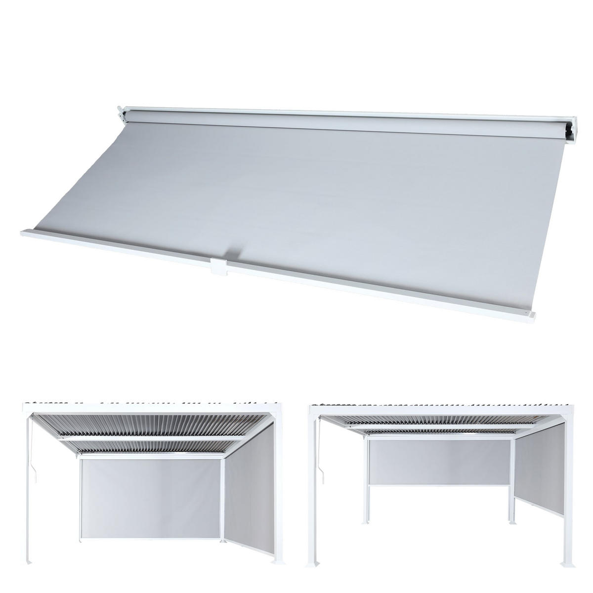 SEITENWAND für Pergola 3x3,7m 206x338cm Weiß - Weiß, Textil (338/206/1cm) - BERLINLODGE