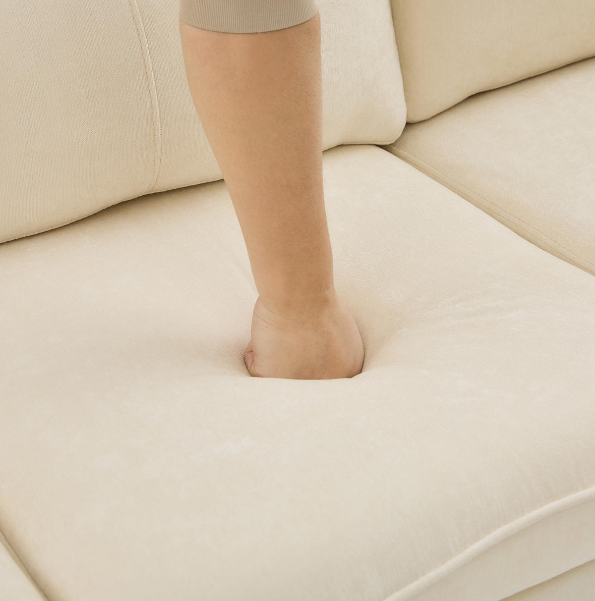 SOFA-SET 4-Sitzer mit 2 Hockern und Stauraum Chenille Beige - Beige, Holz (77/86/261cm) - Meubliv