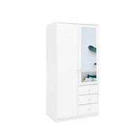 KLEIDERSCHRANK Rainbow Weiß, zweitüriger Drehtürenschränk mit Spiegel und Schubladen - Weiß, Holzwerkstoff (100/200/58cm) - Bettso