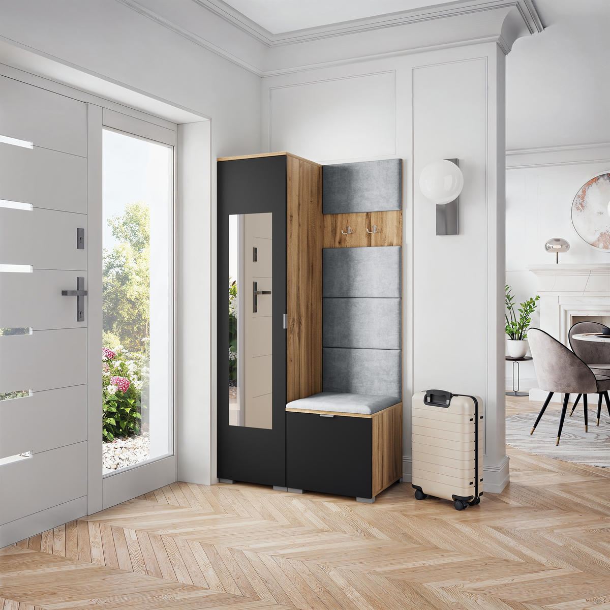 GARDEROBENSCHRANK VIRA 95/181/51 cm Modern Eiche Wotan - Eiche Wotan/Hellgrau, Holzwerkstoff (95/181/51cm) - MASSENO