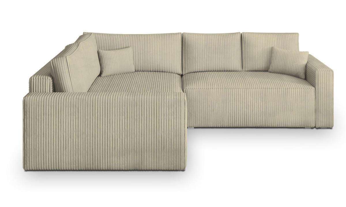 ECKSOFA ERONIS L-S Creme Kordstoff mit Schlaffunktion - Creme, Holz (265/194cm) - MASSENO