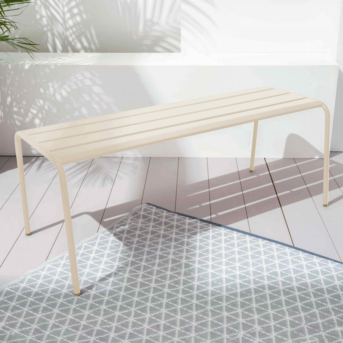 GARTENBANK, Elfenbeinfarbe - Creme, Metall (52/46/120cm) - Oviala