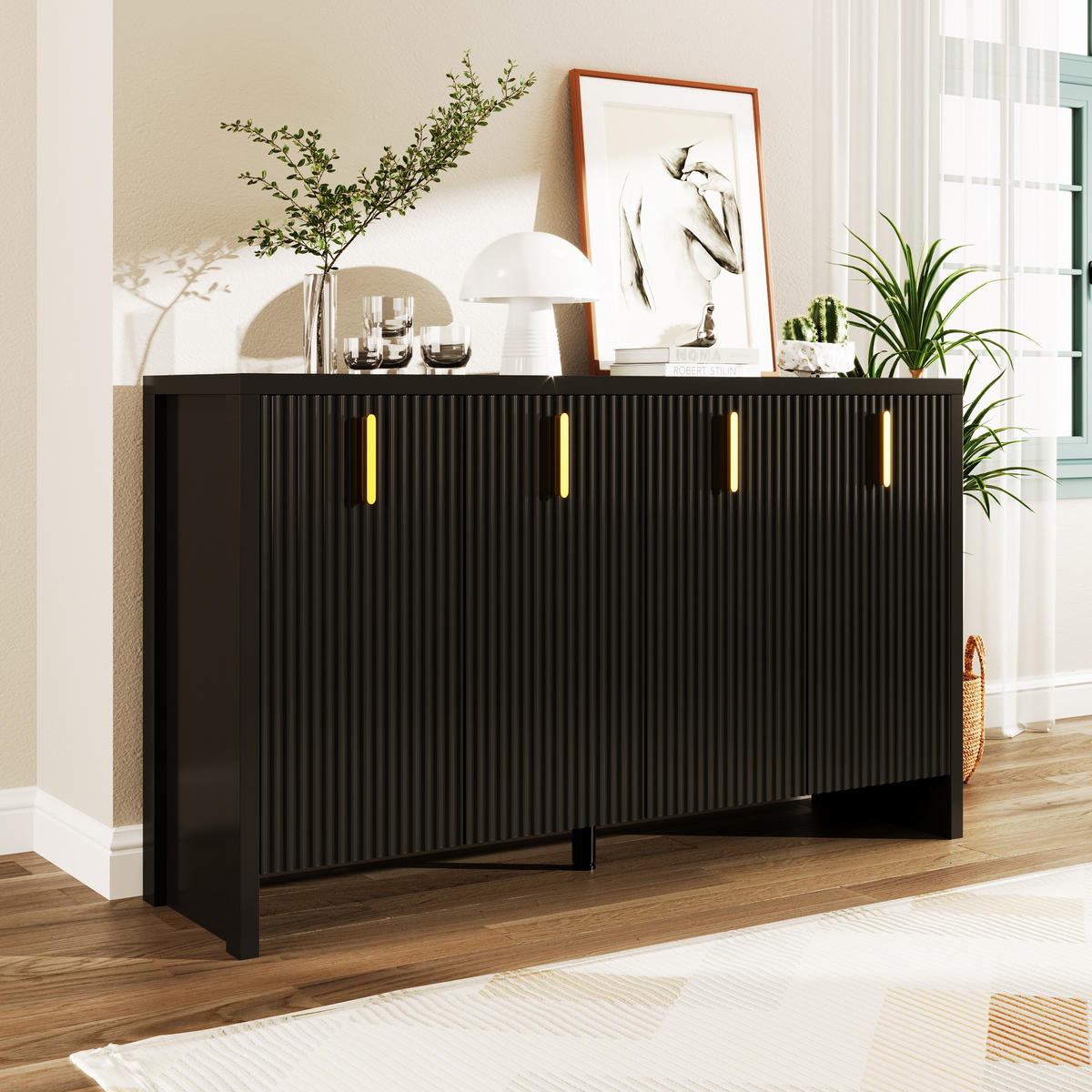 KOMMODE aus Spanplatte 140x38x80cm in Schwarz mit verstellbaren Einlegeböden - Schwarz, Holzwerkstoff (140/80/38cm) - Modfu