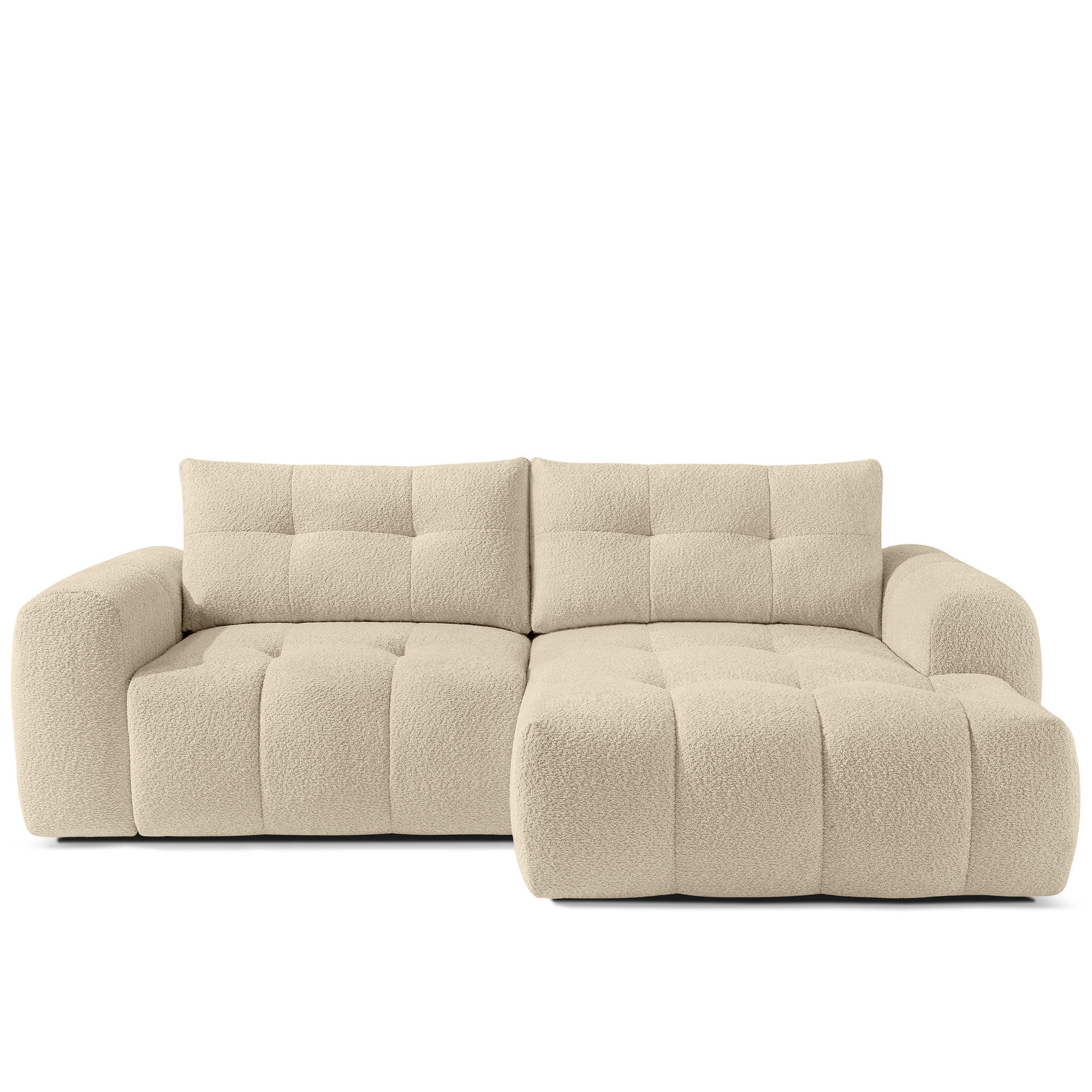 ECKSOFA RECHTS RAVIA, Bouclé, Hellbeige - Beige, Holz/Textil (256/104cm) - KONSIMO®