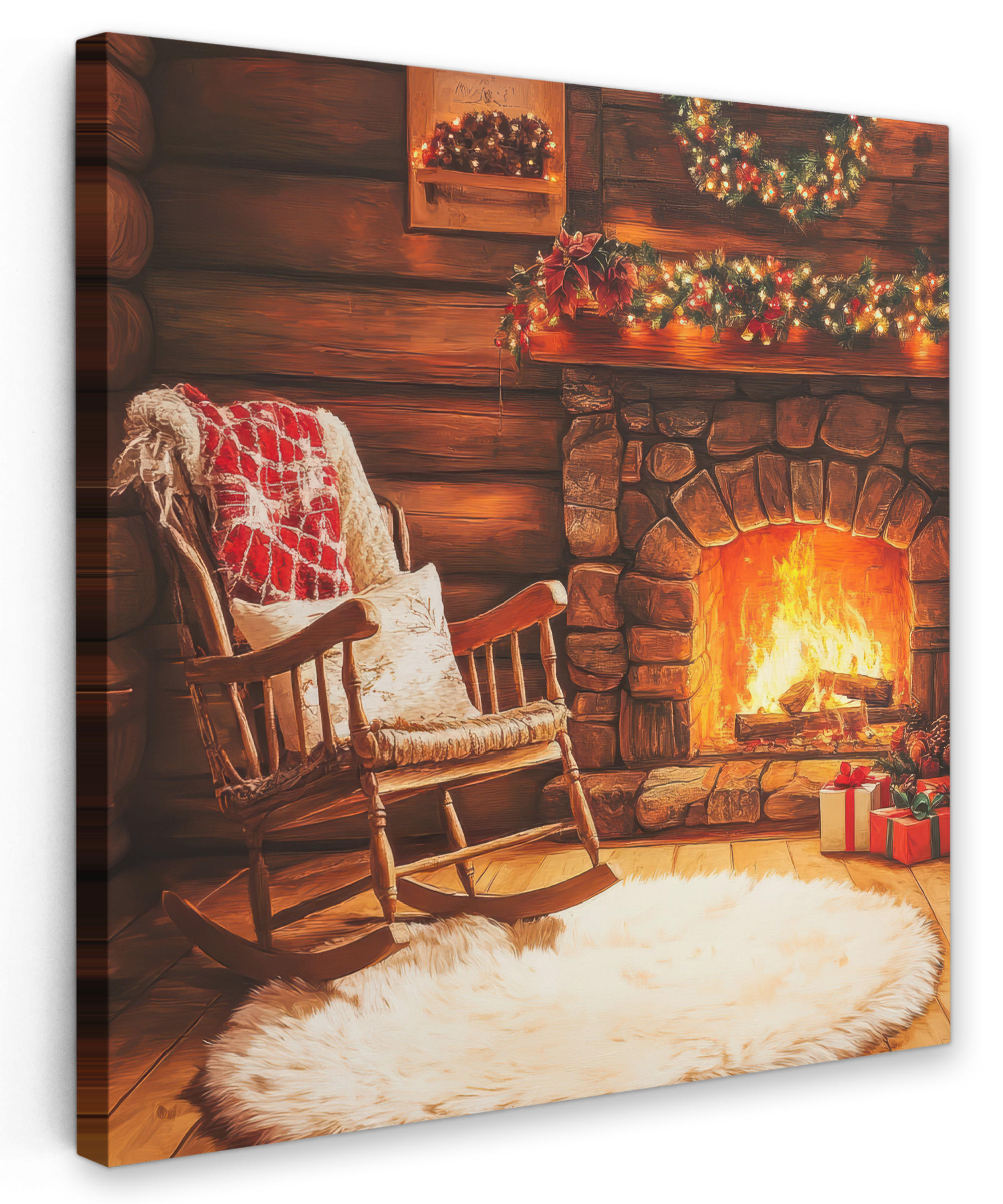 LEINWANDBILD Winter - Weihnachten - Zuhause - Kamin 20x20 cm - Bernsteinfarben, Textil (20/20cm) - MuchoWow