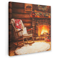 LEINWANDBILD Winter - Weihnachten - Zuhause - Kamin 50x50 cm - Bernsteinfarben, Textil (50/50cm) - MuchoWow
