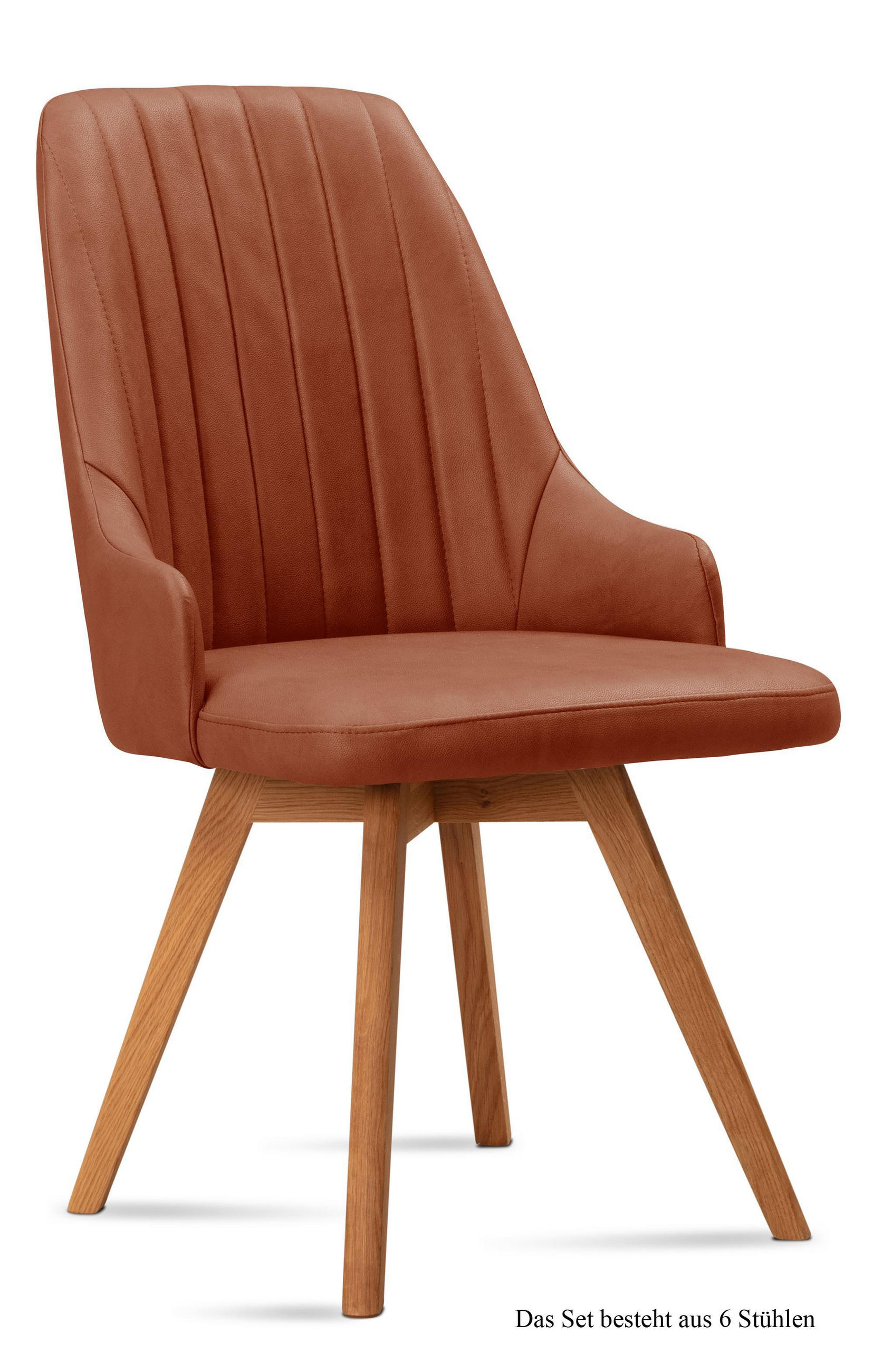 ESSZIMMERSTUHL (6er-Set) Domka 52x91x60 Eiche geölt/Cognac - Cognac/Eichefarben, Kunststoff (60/91/52cm) - 58aufmkessel