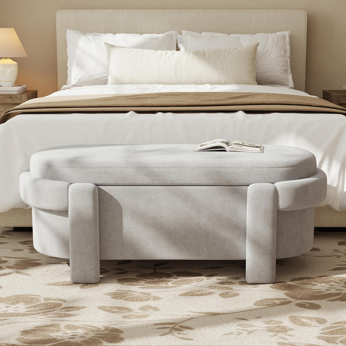 SITZBANK, Stauraum, Gepolstert, Fleece-Optik, Grau, 121.5x49x44.5cm - Grau, Textil (49/44.5/121.5cm) - FLIEKS