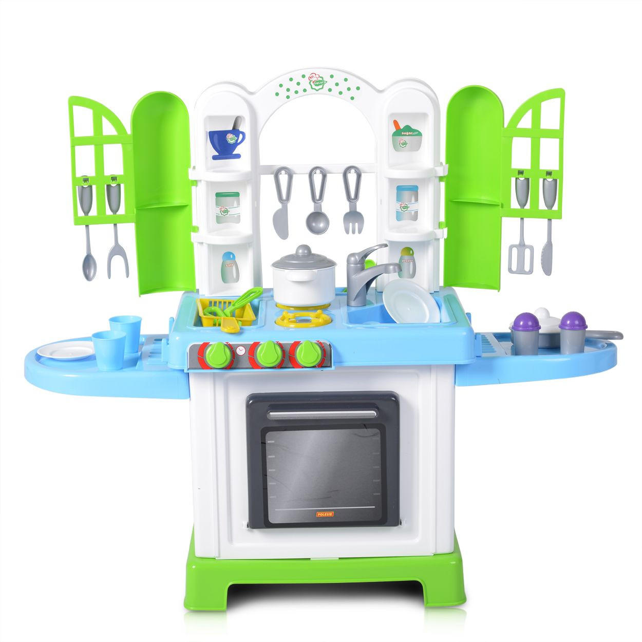 SPIELKÜCHE Natura 43412 weiß Kunststoff, Geschirr, Kochplatte, Backofen, Spülbecken, Ablagen - Grün, Kunststoff (88/32/75cm) - Polesie