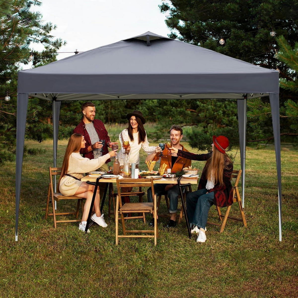 FALTPAVILLON 3x3m Anthrazit Höhenverstellbar Wasserdicht UV-Schutz 50+ - Anthrazit, Metall (300/265/300cm)