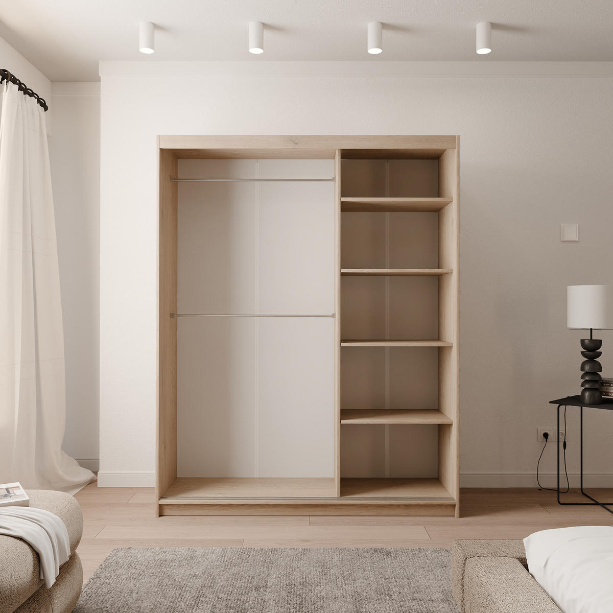 SCHIEBETÜRENSCHRANK SILENTE 160 cm mit Einlegeböden und Kleiderstange - Braun, Holzwerkstoff (160/205/60cm) - Idohome