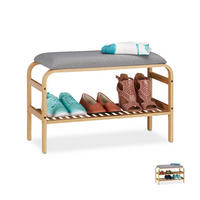 SCHUHBANK - Hellbraun, Holz/Textil (69/46/30cm) - Relaxdays