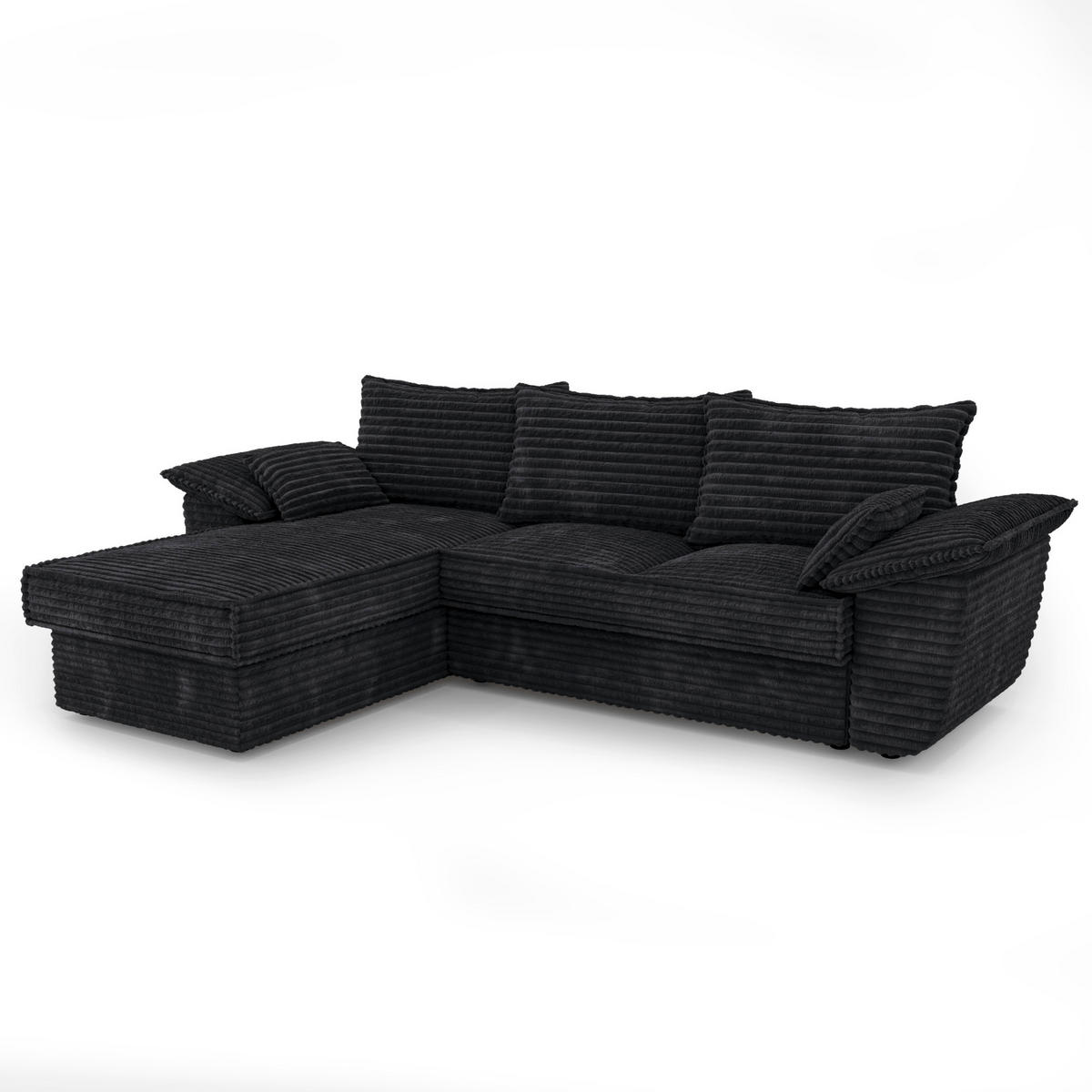 ECKSOFA LINKS Gerippter Samt XXL Schwarz 257cm - Schwarz, Textil (168/257cm) - Sia Home
