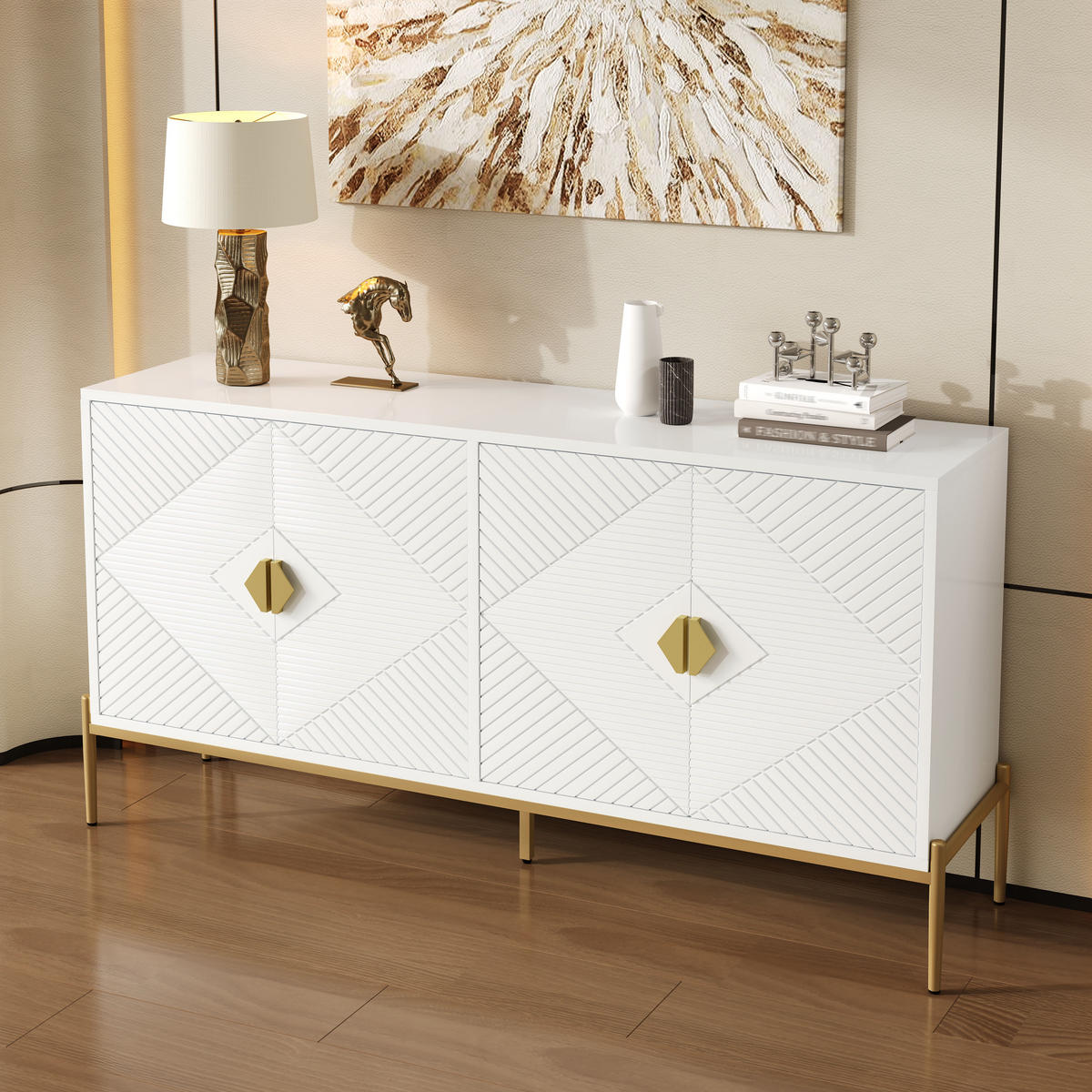 SIDEBOARD 162x40x80 Wohnzimmer Esszimmer Eingang Stauraum - Weiß, Holzwerkstoff (40/80/162cm) - FLIEKS