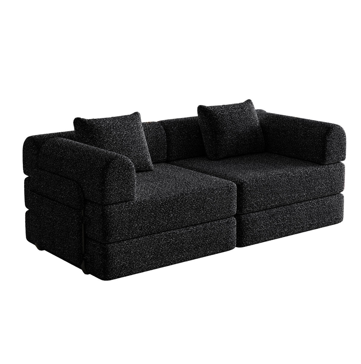 SCHLAFSOFA aus Chenille Schwarz 2-in-1 mit Armlehnen-Ablagefach und flexibler Modulnutzung - Schwarz, Textil (91.4/69.8/183.8cm) - Modfu