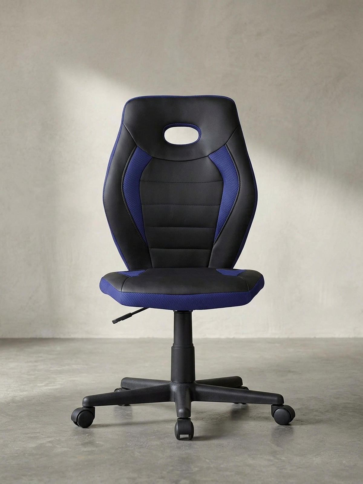 JUGENDDREHSTUHL Hohe Rückenlehne Schulterstütze Kunstleder Mesh, Blau 63x63x103 cm - Blau/Schwarz, Kunststoff/Textil (63/103/63cm) - KADIMA DESIGN