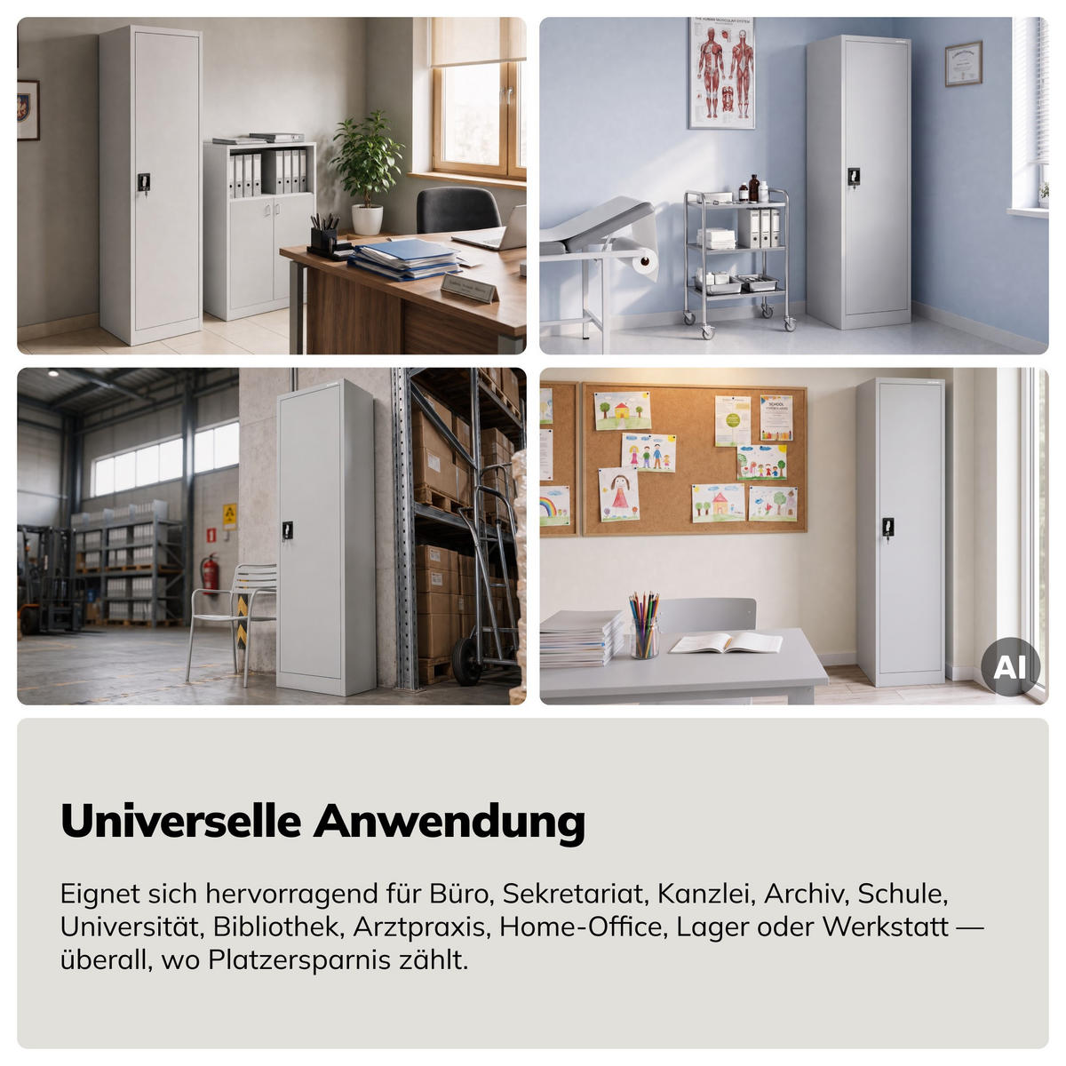 AKTENSCHRANK ALEX - Grau, Metall (45/185/40cm) - Jan Nowak
