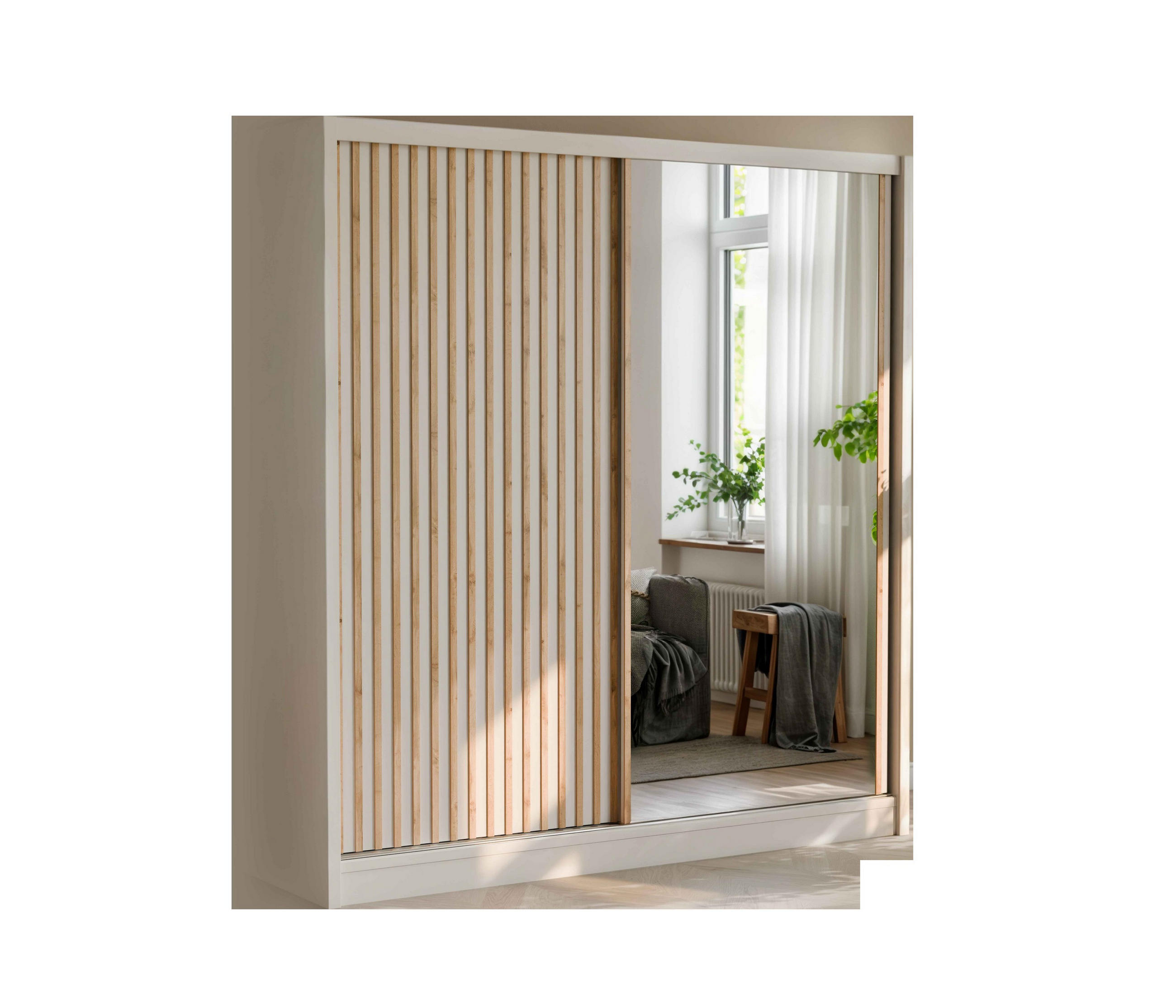 SCHWEBETÜRENSCHRANK SORA 203/215/60,5 cm 2-türig mit Spiegel Kaschmir - Kaschmir, Holzwerkstoff (203/215/60.5cm) - MASSENO