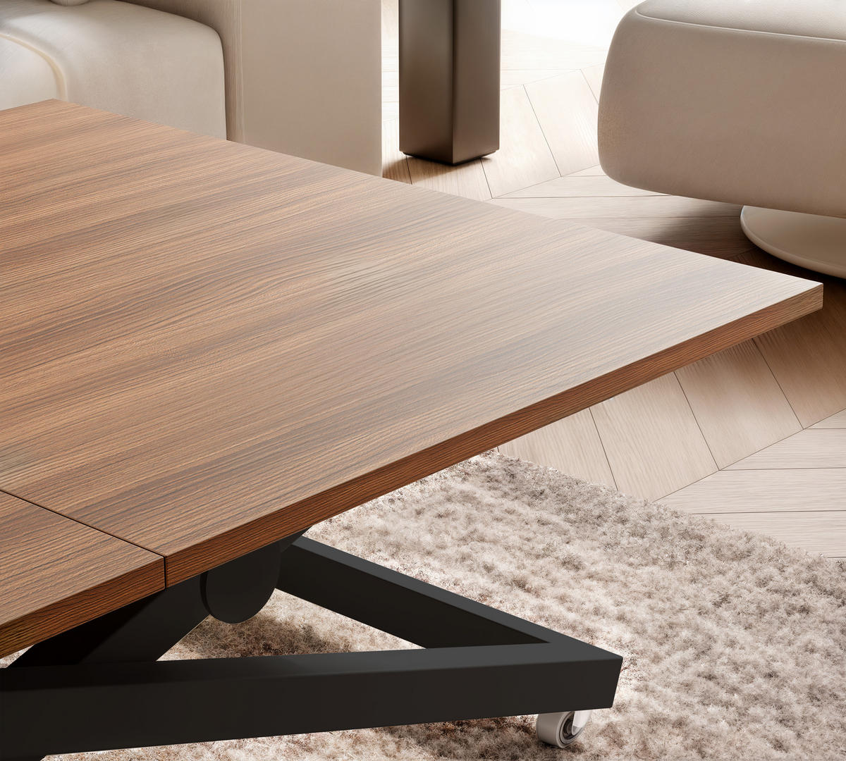COUCHTISCH ARIA 120-160/80 cm, Höhenverstellbar, Schwarz / Franklin-Nussbaum - Nussbaumfarben/Schwarz, Holzwerkstoff/Metall (120/80/38cm) - Idohome