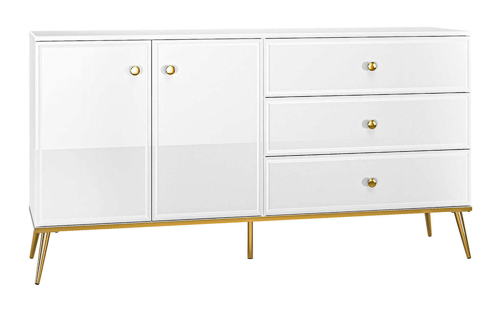 SIDEBOARD Goldin weiß / weiß hochglanz / gold 160 / 40 / 85cm - Weiß Hochglanz/Weiß, Holz/Holzwerkstoff (160/85/40cm) - Feldmann-Wohnen