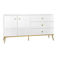 SIDEBOARD Goldin weiß / weiß hochglanz / gold 160 / 40 / 85cm - Weiß Hochglanz/Weiß, Holz/Holzwerkstoff (160/85/40cm) - Feldmann-Wohnen