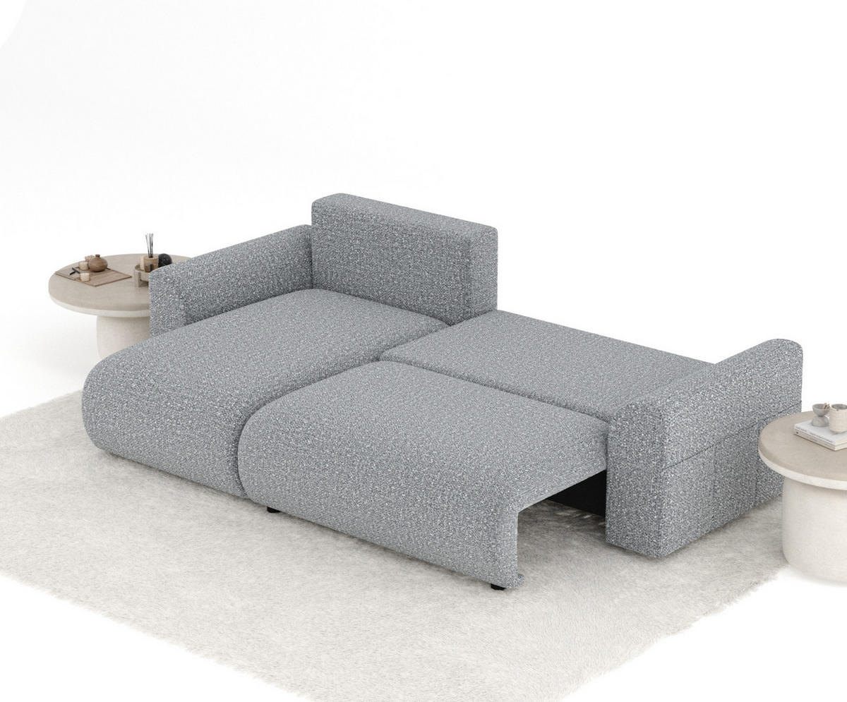 ECKSOFA MIT SCHLAFFUNKTION Bodega Grau Plüschstoff - Schwarz/Grau, Holz/Holzwerkstoff (235/138cm) - Maison de Reve