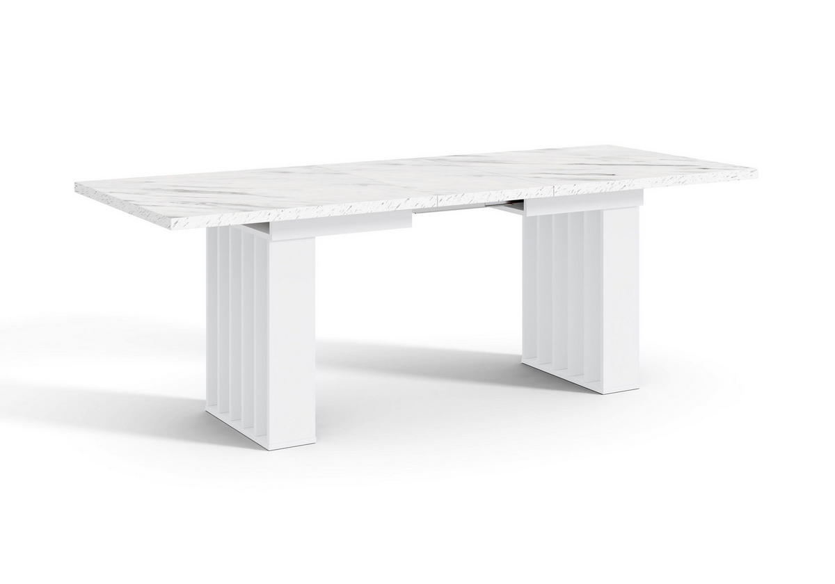 ESSTISCH Ausziehbar 160-240 cm Weiß Marmor-Optik mit Weißen Beinen - Weiß, Holzwerkstoff (240/80/75cm) - Home Collective
