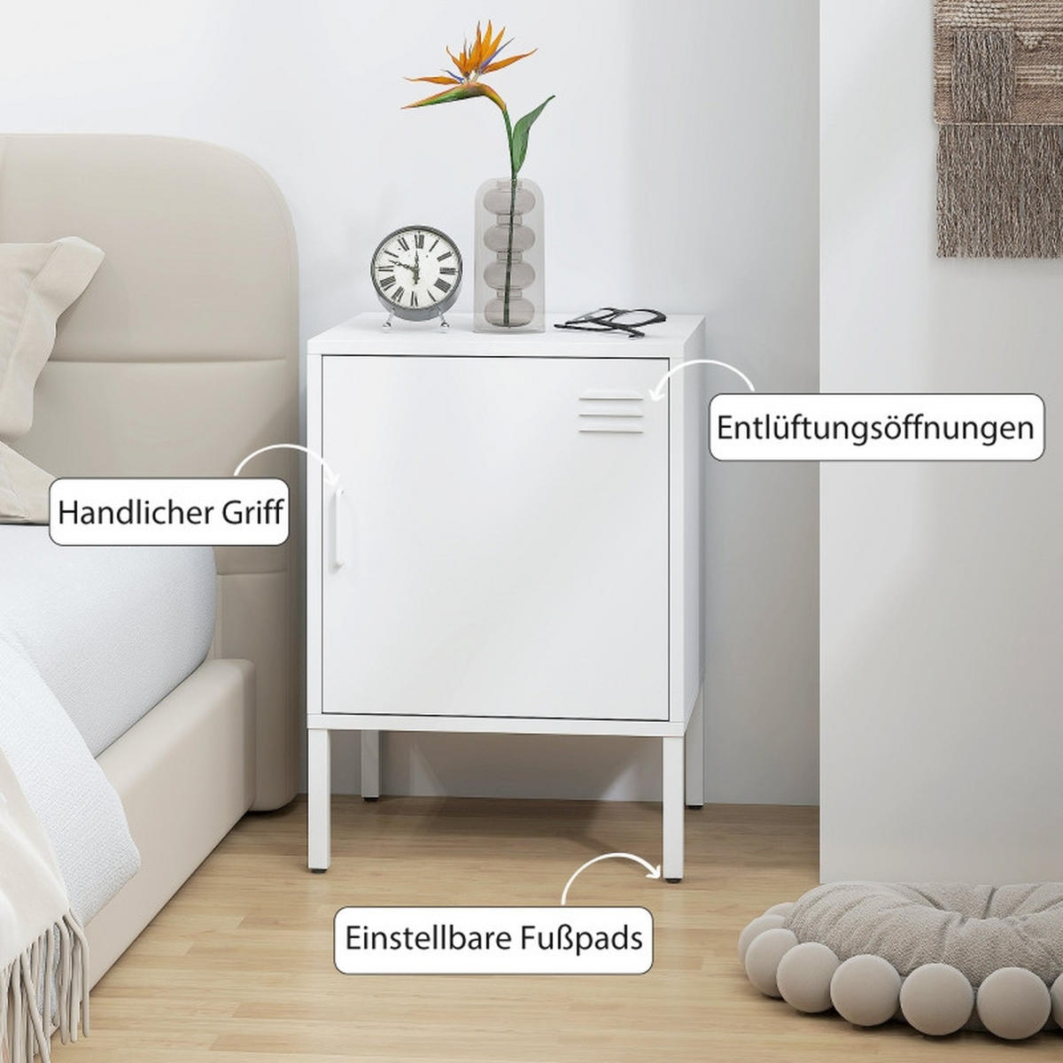NACHTTISCH 40/40/56 cm Weiß aus Stahl mit verstellbarem Regal - Weiß, Metall (40/56/40cm) - OKWISH