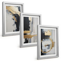 BILDER SET 3er Set - 20x30 cm Silberner Rahmen - Abstrakte Schwarz-Weiß-Malerei - Silberfarben, Kunststoff (20/30cm) - TULUP