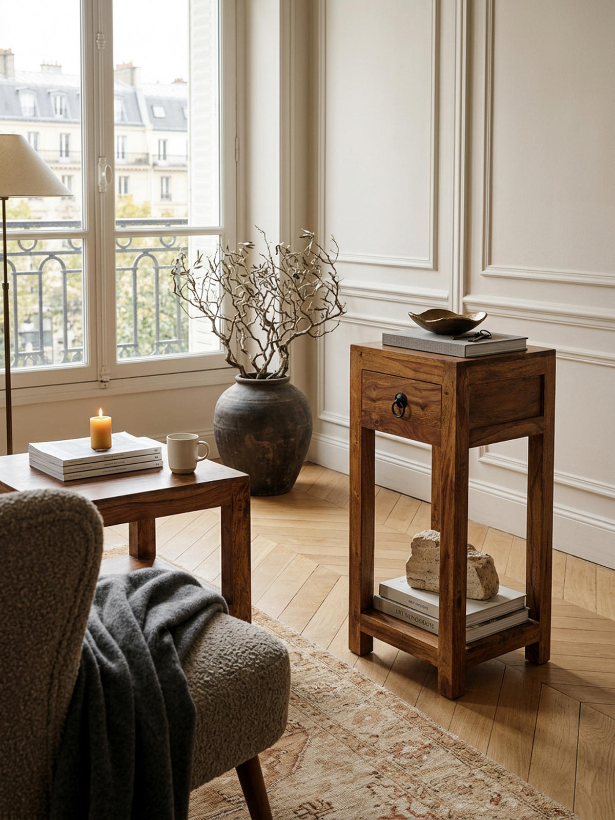 BEISTELLTISCH – Massivholz 30x30x68 cm mit Ablage und Schublade handgefertigt - Braun, Holz (30/30/68cm) - KADIMA DESIGN