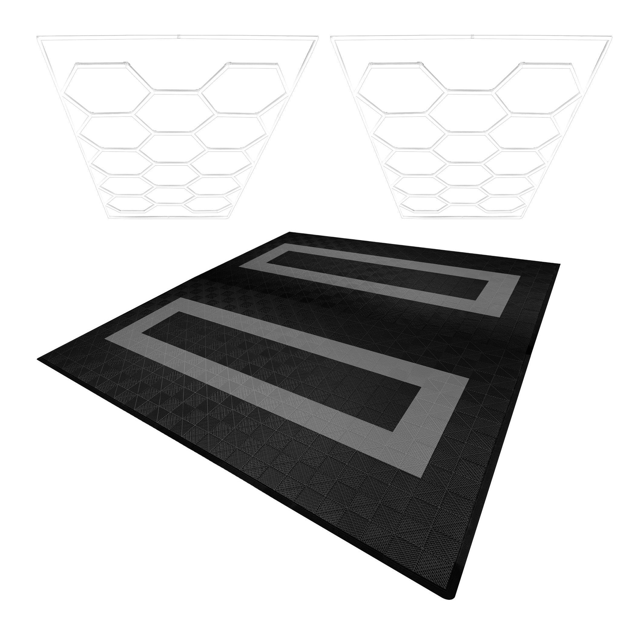 GARAGENBODENFLIESEN Belüftete und sechseckige LED-Leuchten x 165 Schwarz 60 Grau mit Kanten - Schwarz, Kunststoff (40/1.8/40cm)