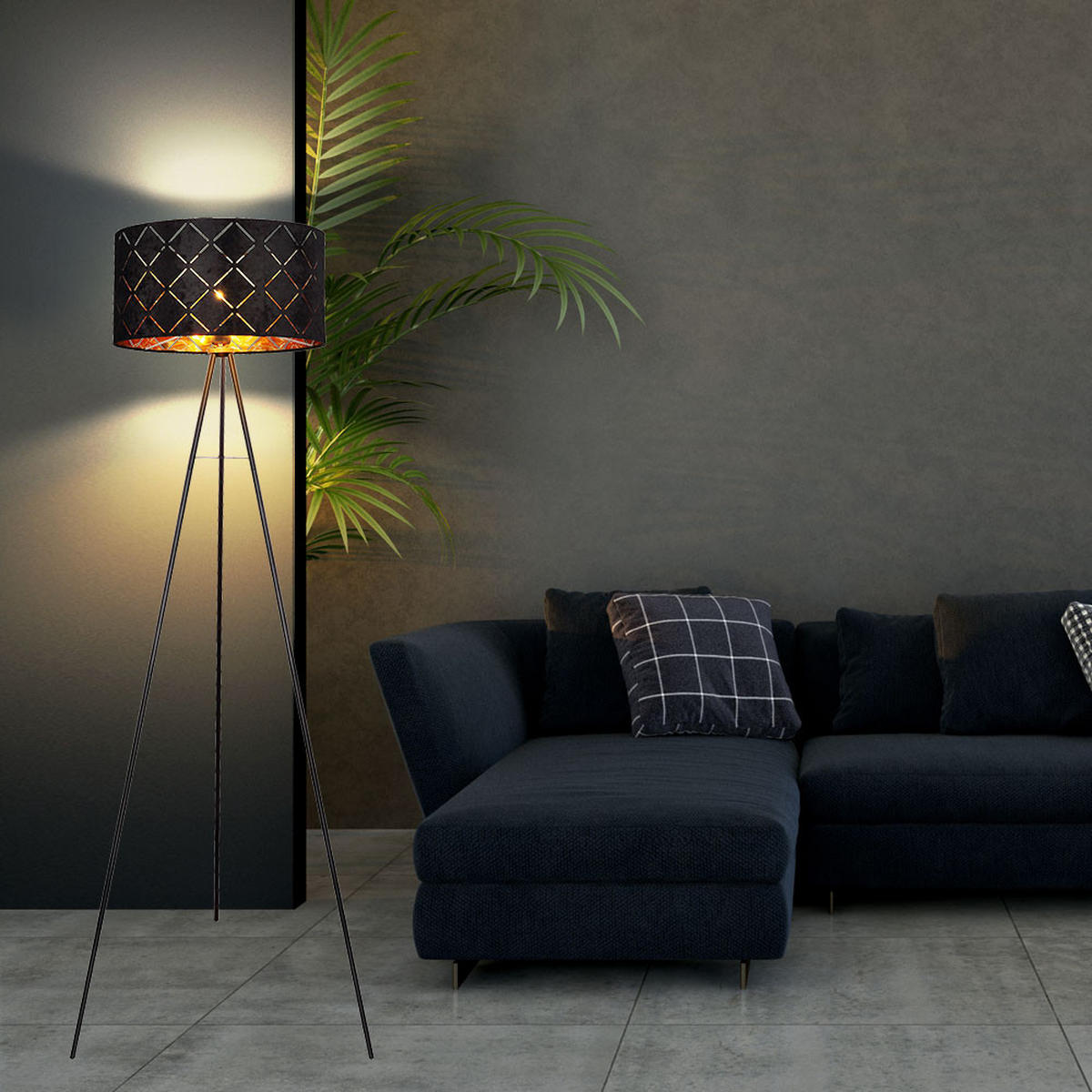 LED STEHLEUCHTE SUNNA schwarz-gold Metall Textil - Goldfarben, Metall (69/69/149cm) - Globo Lighting