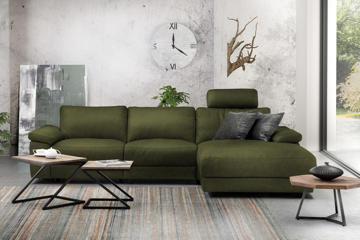 ECKSOFA XL MOTOR. RELAXFUNKTION LOLA Dunkelgrün Webstoff - Dunkelgrün/Schwarz, Textil (304/178cm) - KAWOLA