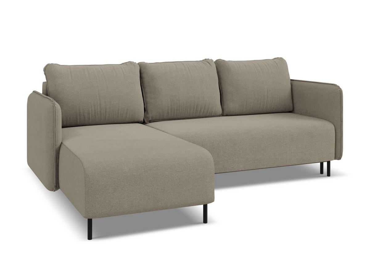 ECKSOFA mit Schlaffunktion Strukturstoff Stoff Beige - Beige/Schwarz, Holz/Textil (162/236cm) - Makamii