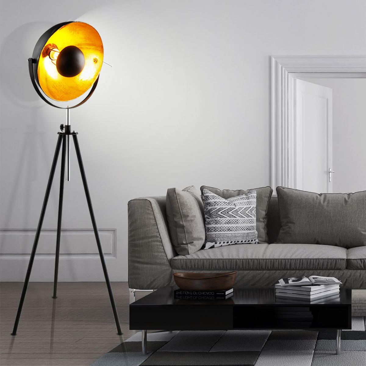 LED STEHLEUCHTE Metall Schwarz Gold - Schwarz, Metall (69/69/179cm) - Globo Lighting