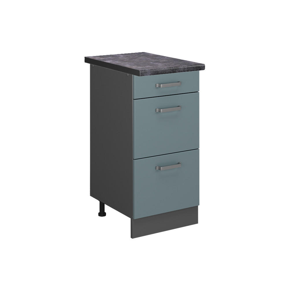 KÜCHENUNTERSCHRANK R-Line Blau-Grau 40 cm mit Schubladen, AP Anthrazit - Anthrazit/Blaugrau, Holzwerkstoff (40/81.6/60cm) - Vicco