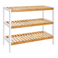 SCHUHREGAL Bambus Naturfarben Weiß 3 Ebenen 55x70x26 cm - Naturfarben/Weiß, Holz (70/55/26cm) - Begryf
