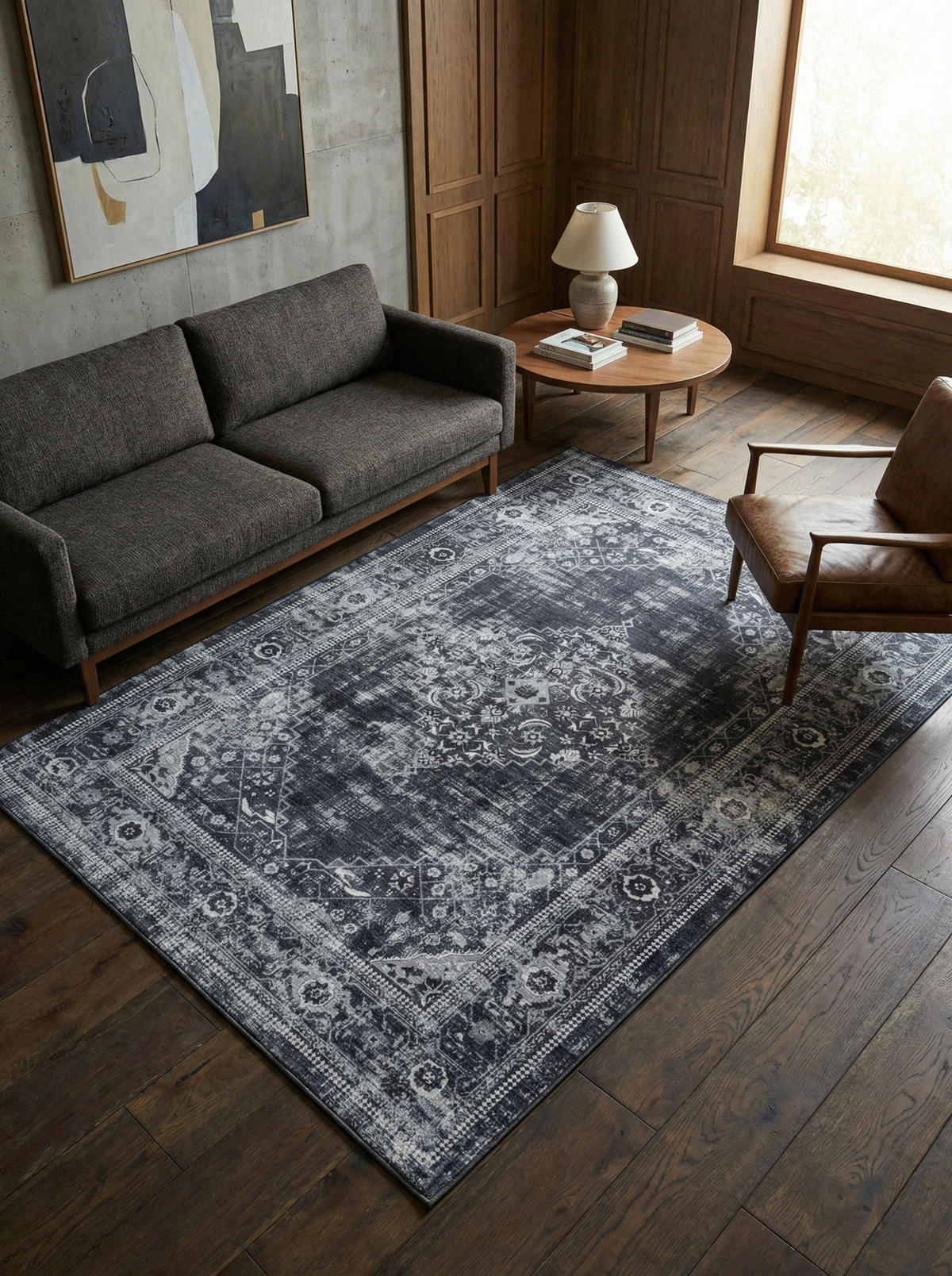 TEPPICH Waschbar Flachgewebe Orientalisch Polyester Wohnzimmer Schwarz Rechteckig 200x290 - Schwarz, Textil (200/290cm) - KADIMA DESIGN