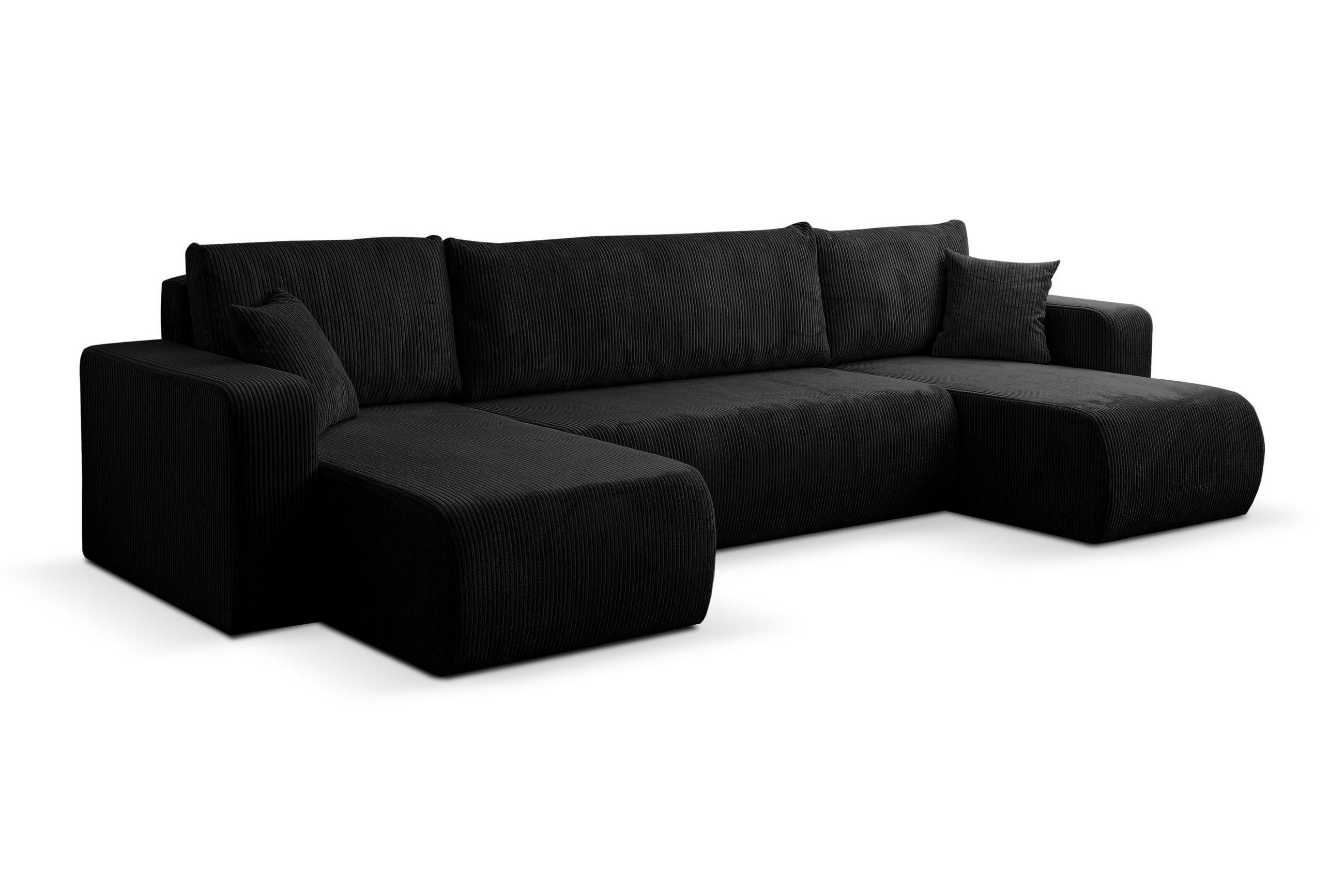 WOHNLANDSCHAFT LUNA U-FORM mit Schlaffunktion und Bettkasten (Schwarz) - Schwarz, Textil (312/83/142cm) - VENASI MÖBEL