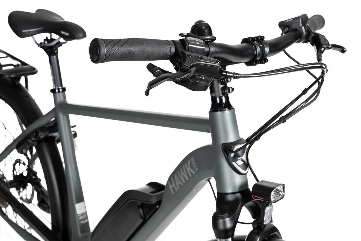 E-TREKKING 500 Gent E-Bike Grey 10 Gang 28 Zoll Gr: 53cm & 57cm - Grau, Metall (53cm) - Hawk Bikes