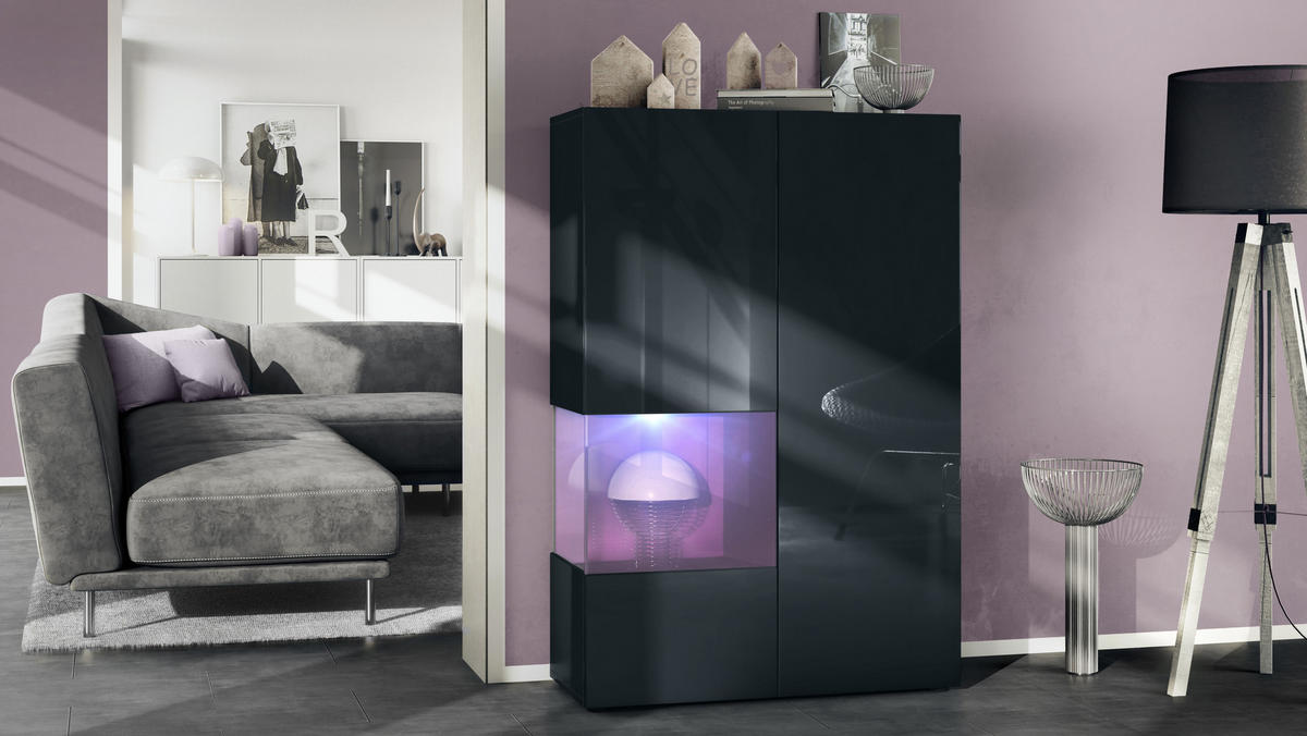 VITRINE Morena Einsatz in Brombeer Hochglanz - Brombeere, Holzwerkstoff (91.5/136.5/37cm) - Vladon
