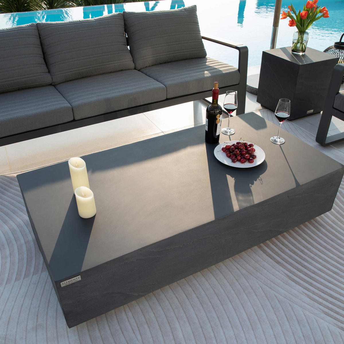 COUCHTISCH COLORADO aus GF-Beton Rechteck, Wetterbeständig, 153x77x36 cm - Dunkelgrau, Naturmaterialien (153/77/36cm) - Elementi